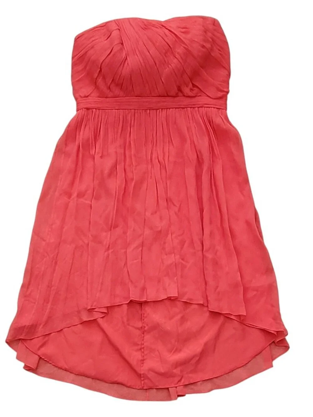 J. Crew Mindy Strapless Hi-Low Cocktail Bridesmaid Dress Coral Silk Size 10